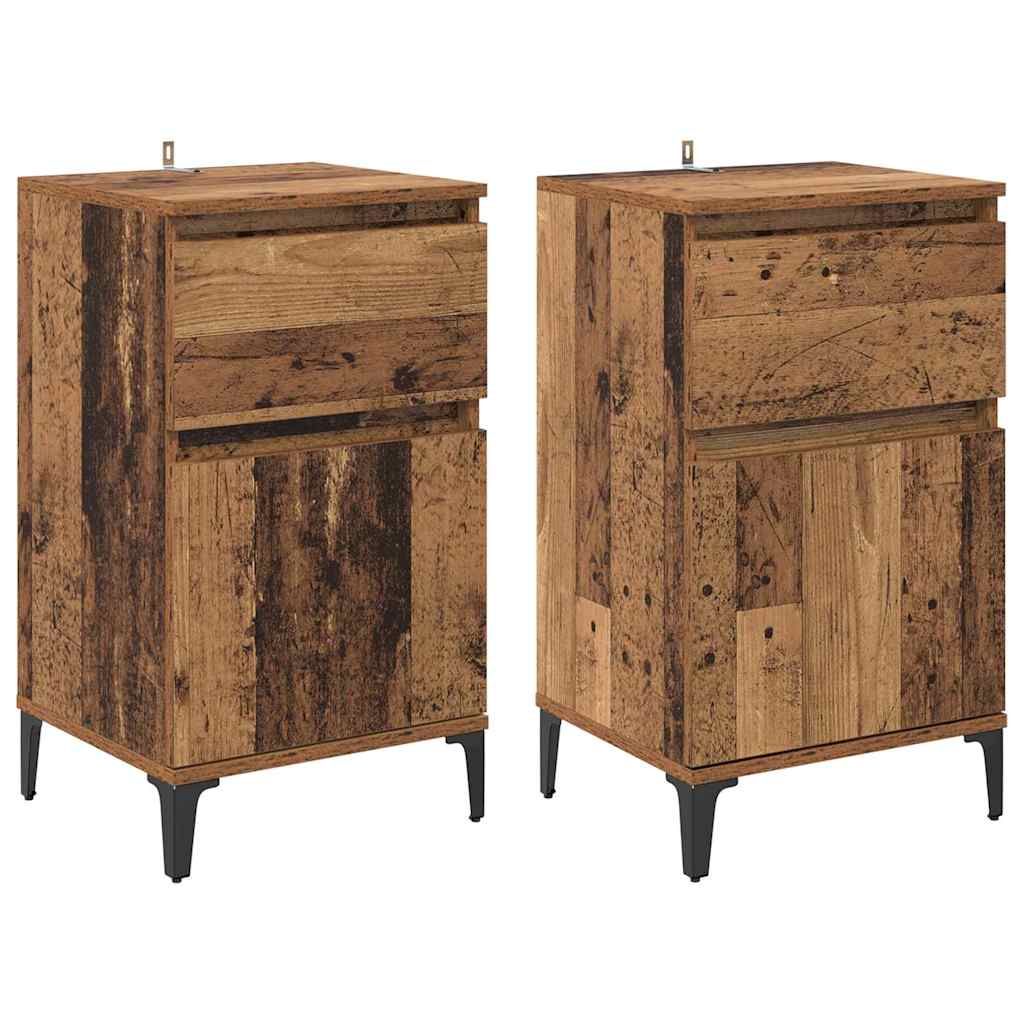 Cabinet de chevet avec tiroir 2 pcs Bois ancien 40 x 35 x 70 cm