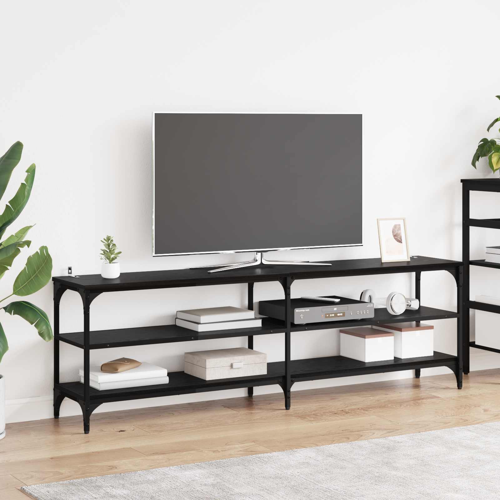 Meuble TV Chêne noir 160 x 30 x 50 cm Bois d'ingénierie et fer - XIOS