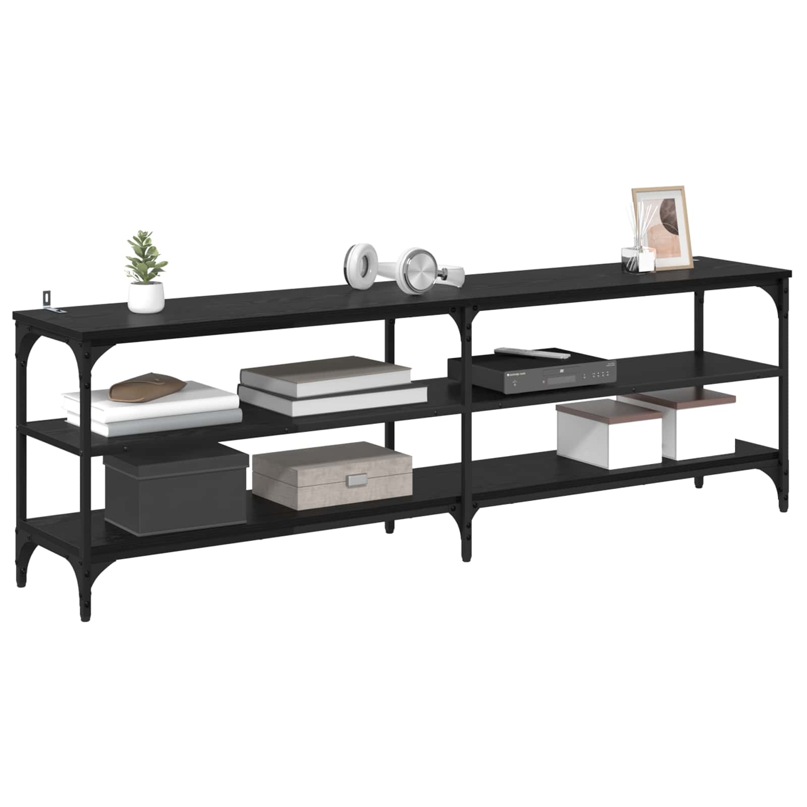 Meuble TV Chêne noir 160 x 30 x 50 cm Bois d'ingénierie et fer - XIOS