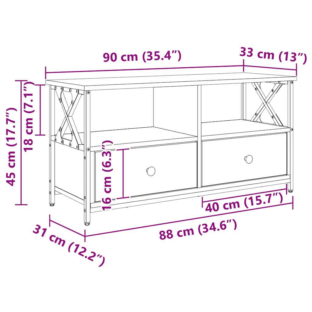 Meuble TV avec tiroir Chêne artisanal 90 x 33 x 45 cm - XIOS