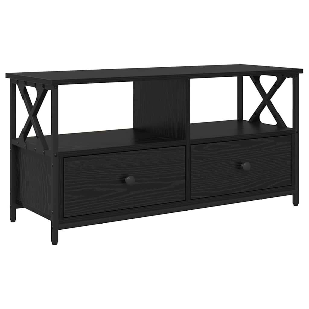 Meuble TV Chêne noir 90 x 33 x 45 cm Bois d'ingénierie et acier - XIOS
