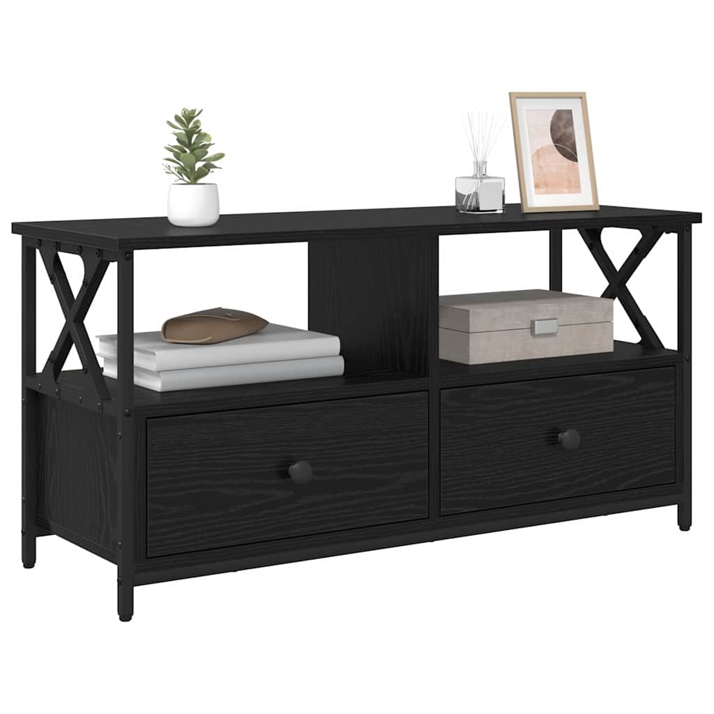 Meuble TV Chêne noir 90 x 33 x 45 cm Bois d'ingénierie et acier - XIOS