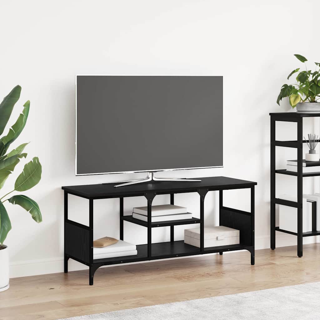 Meuble TV Chêne noir 100 x 35 x 45 cm Bois d'ingénierie et fer - XIOS