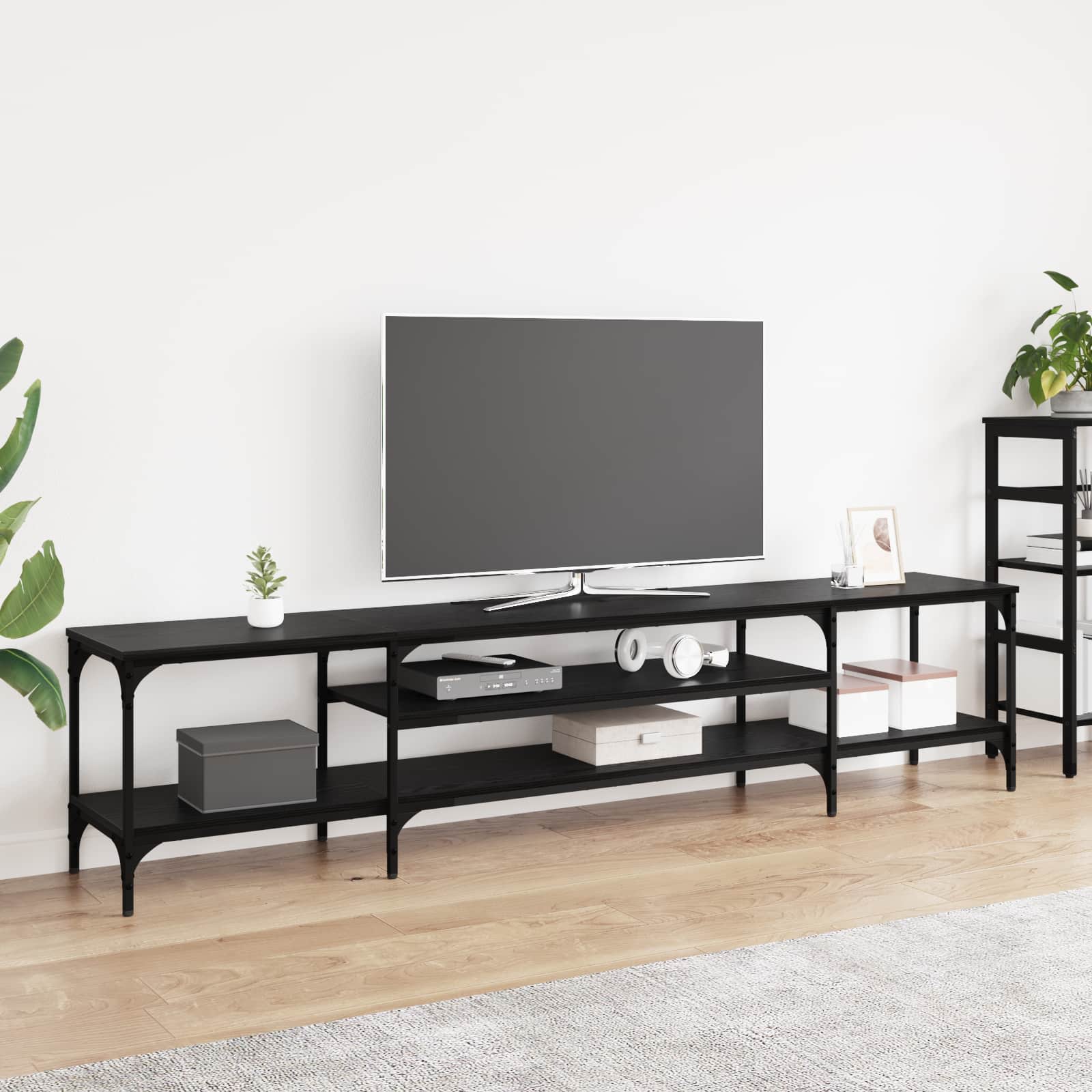 Meuble TV Chêne noir 201 x 35 x 45 cm Bois d'ingénierie et fer - XIOS