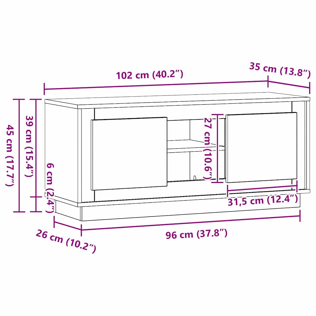 Meuble TV Chêne artisanal 102 x 35 x 45 cm Bois d'ingénierie - XIOS