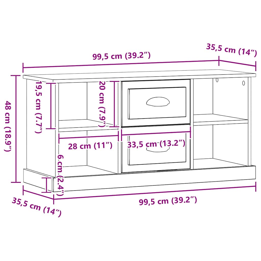 Meuble TV Chêne artisanal 99,5 x 35,5 x 48 cm Bois d'ingénierie - XIOS
