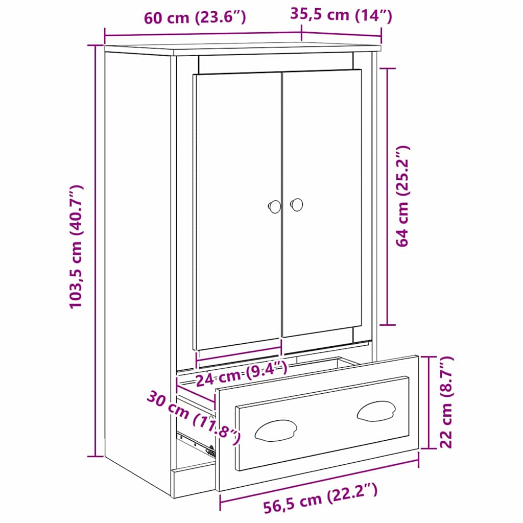 Haut Armoire Chêne noir 60 x 35,5 x 103,5 cm Bois d'ingénierie - XIOS