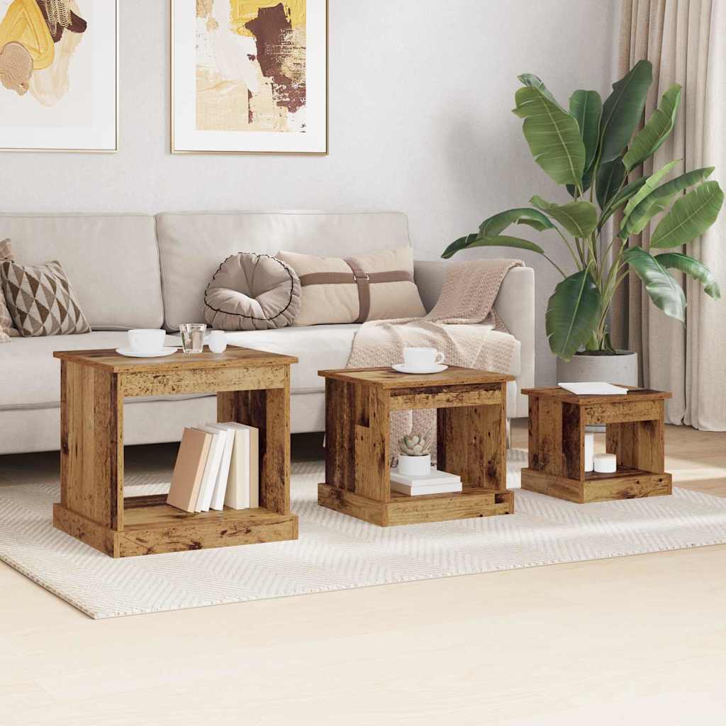 Table basse 3 pcs Bois Ancien Bois d'ingénierie - XIOS