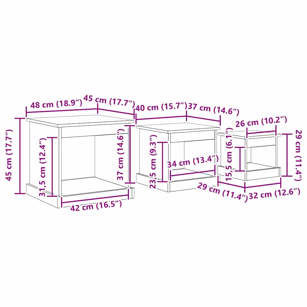 Table basse 3 pcs Chêne artisanal Bois d'ingénierie - XIOS