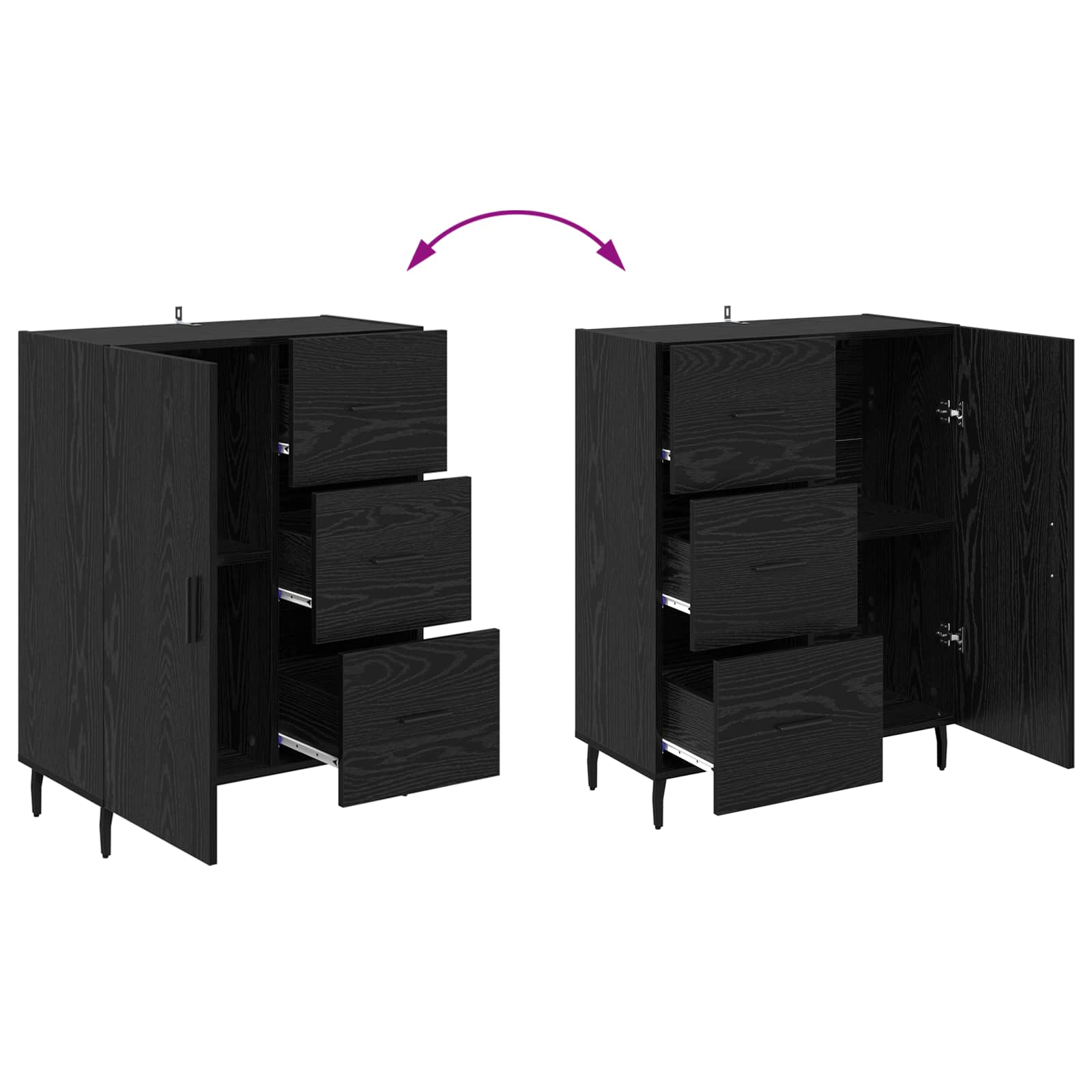 Buffet Chêne noir 69,5 x 34 x 90 cm Bois d'ingénierie et fer - XIOS