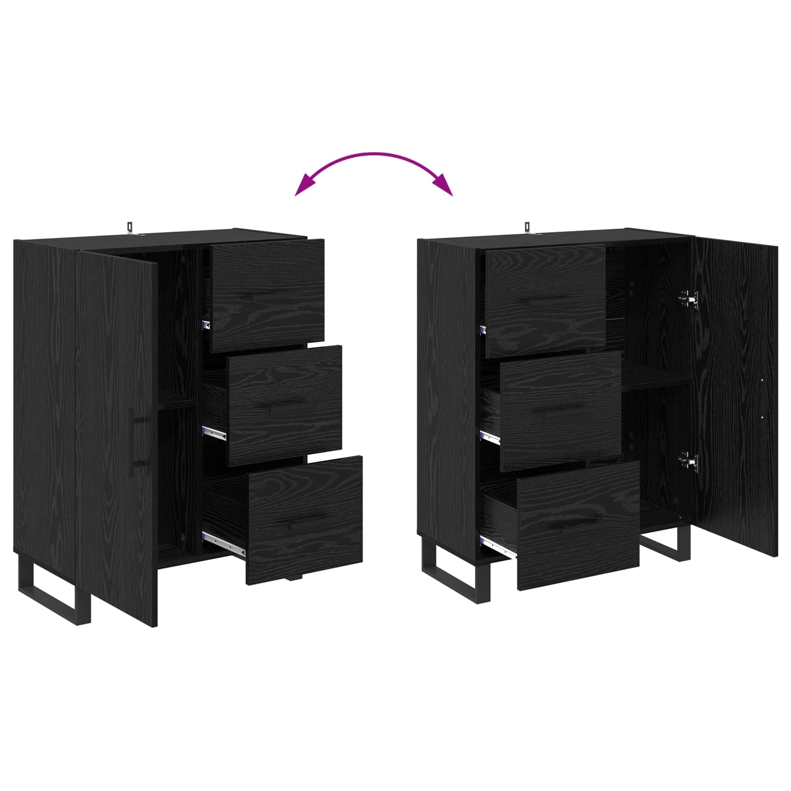 Buffet Chêne noir 69,5 x 34 x 90 cm Bois d'ingénierie et fer - XIOS