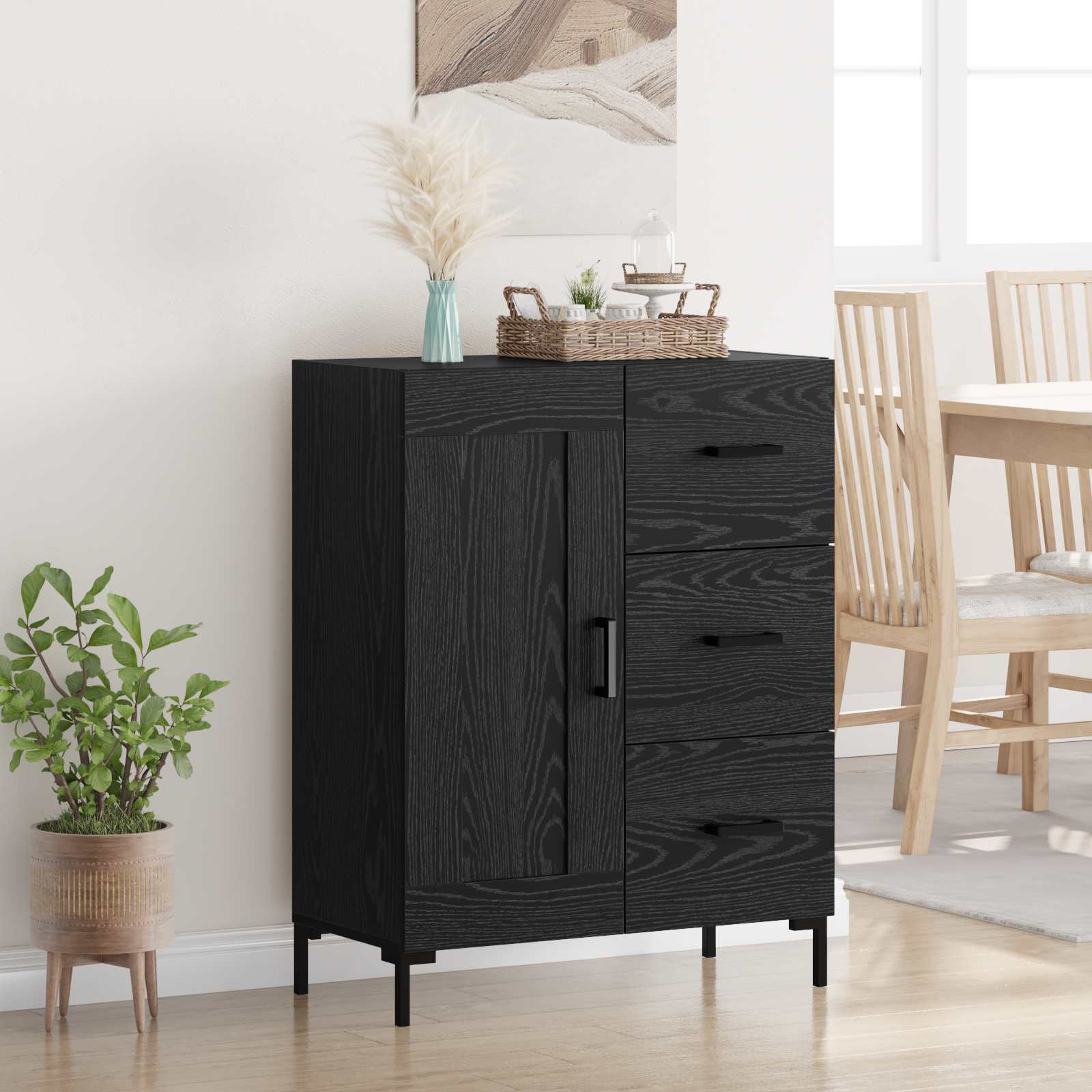 Buffet Chêne noir 69,5 x 34 x 90 cm Bois d'ingénierie