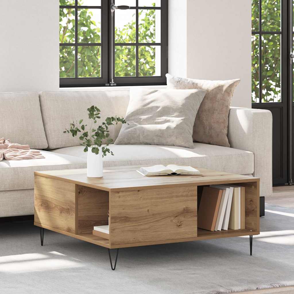 Table basse Chêne artisanal 80 x 80 x 36,5 cm Bois d'ingénierie - XIOS