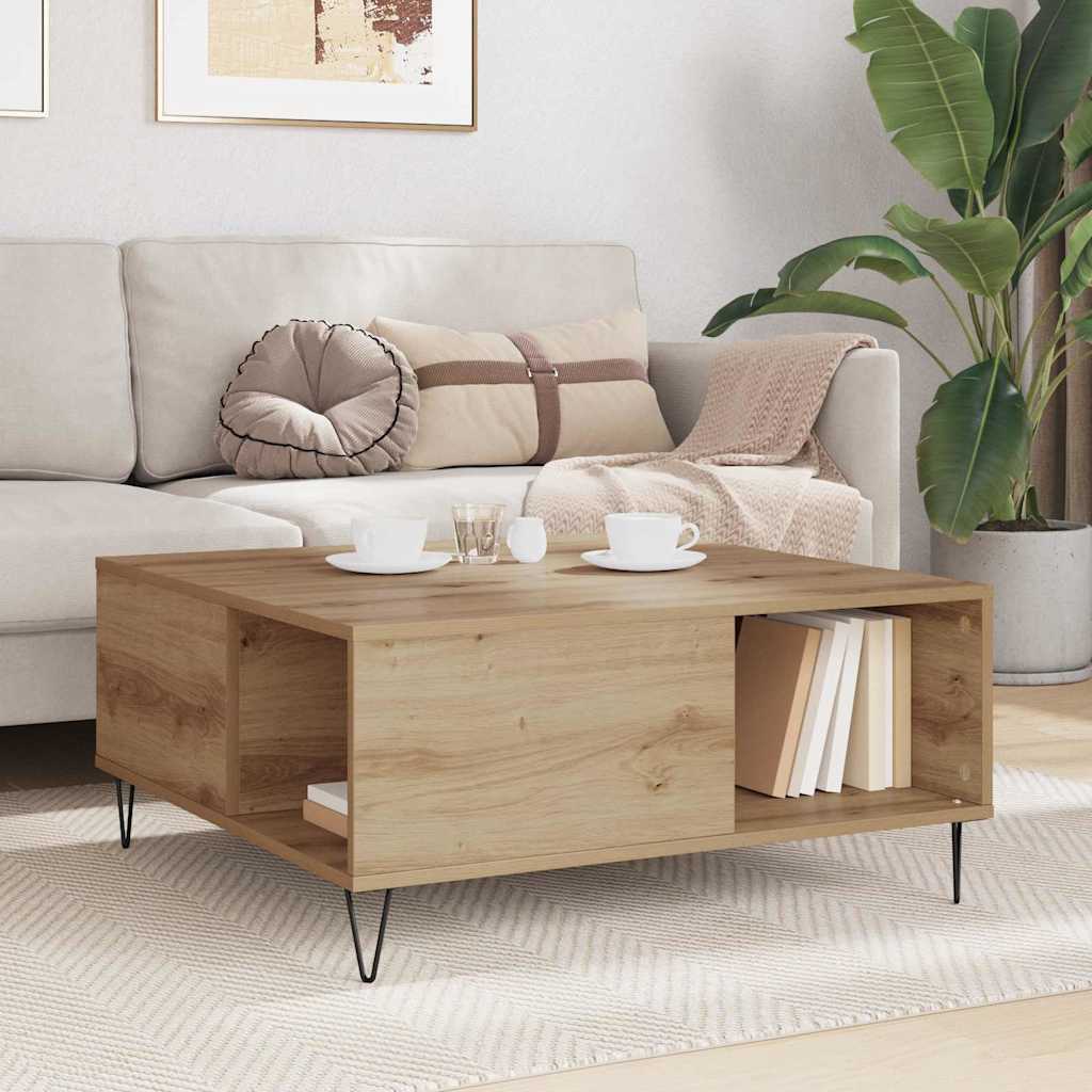 Table basse Chêne artisanal 80 x 80 x 36,5 cm Bois d'ingénierie - XIOS