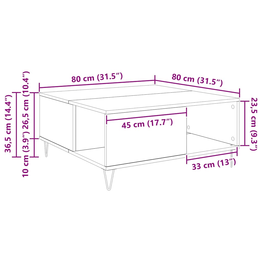 Table basse Chêne artisanal 80 x 80 x 36,5 cm Bois d'ingénierie - XIOS