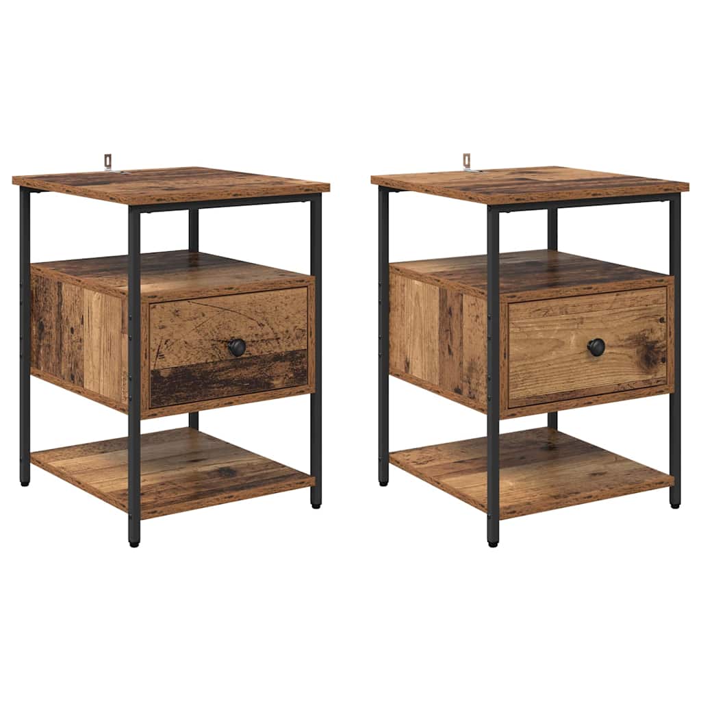 Cabinet de chevet avec tiroir 2 pcs Bois ancien 40 x 42 x 56 cm - XIOS