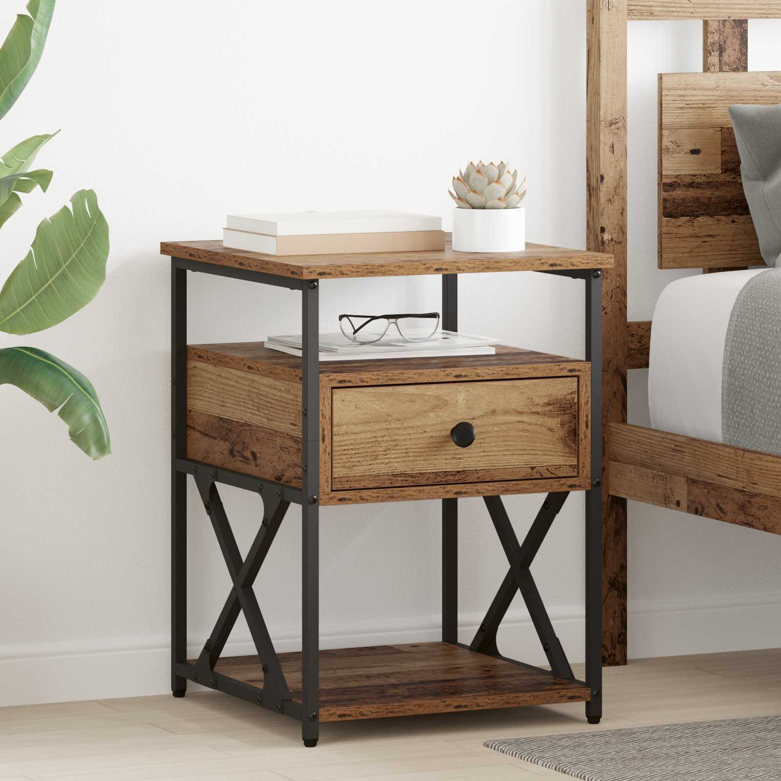 Cabinet de chevet avec tiroir 2 pcs Bois ancien 40 x 42 x 55 cm - XIOS