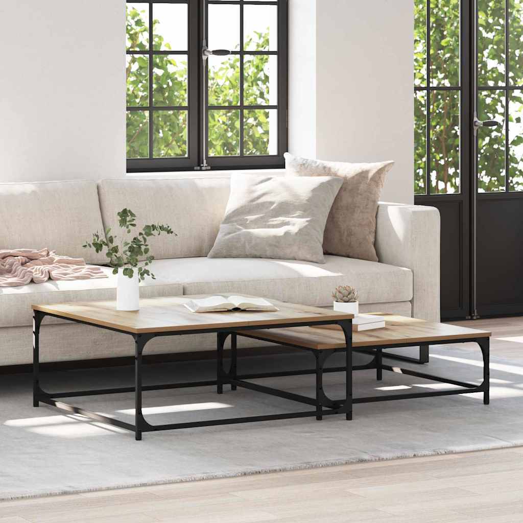 Table basse 2 pc Chêne artisanal 80 x 80 x 35 cm - XIOS