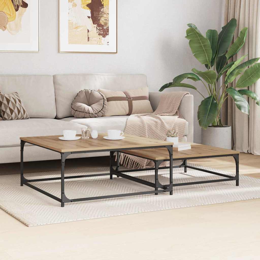 Table basse 2 pc Chêne artisanal 80 x 80 x 35 cm - XIOS