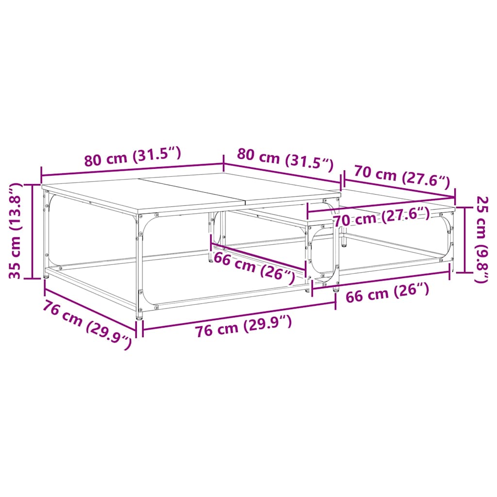 Table basse 2 pc Chêne artisanal 80 x 80 x 35 cm - XIOS