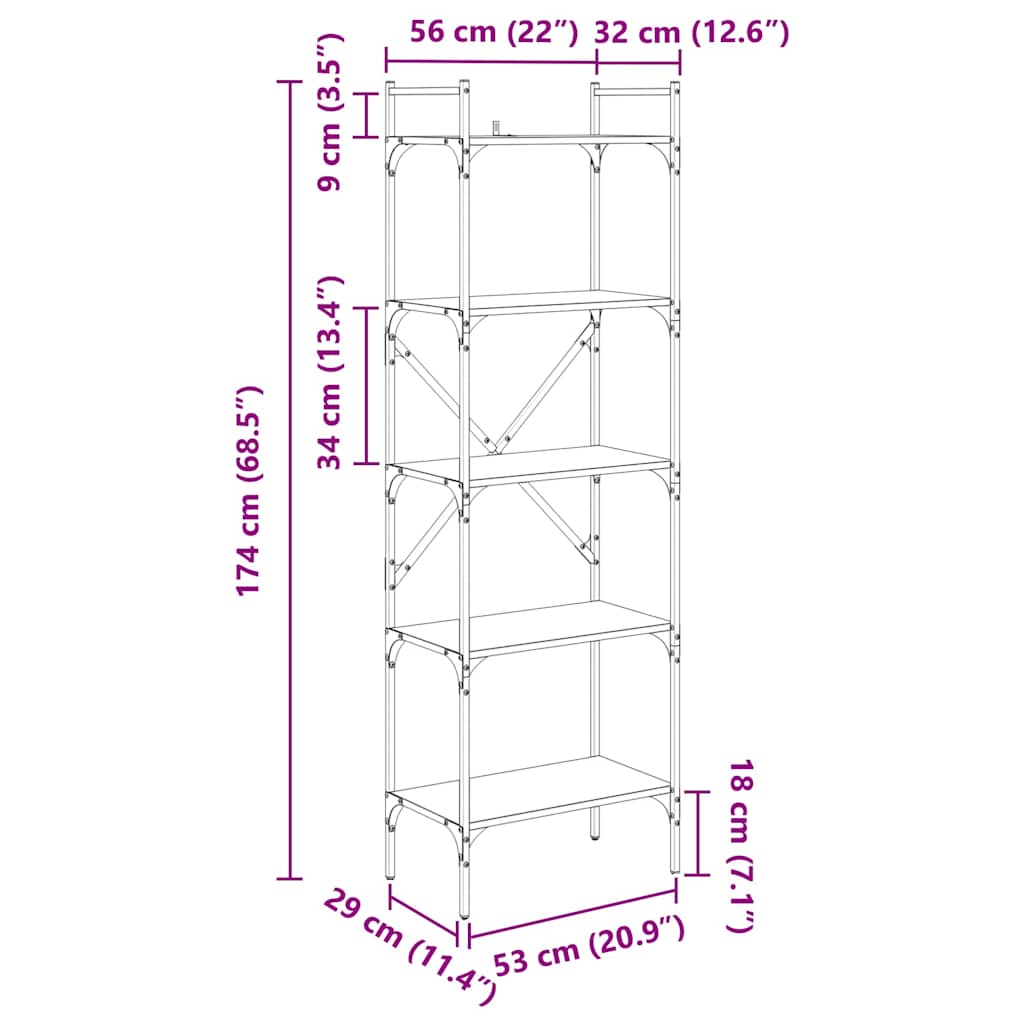Bibliothèque Chêne artisanal 56 x 32 x 174 cm Bois d'ingénierie - XIOS