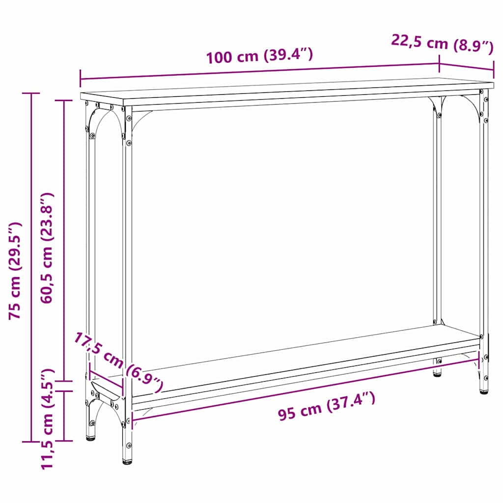 Table console avec étagère Chêne artisanal 100 x 22,5 x 75 cm - XIOS