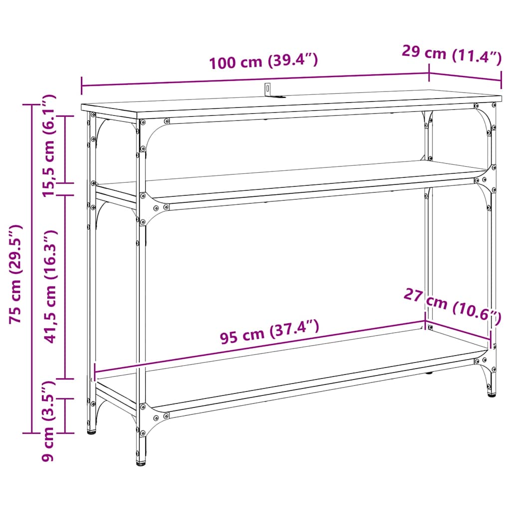 Table console Chêne noir 100 x 29 x 75 cm Bois d'ingénierie - XIOS