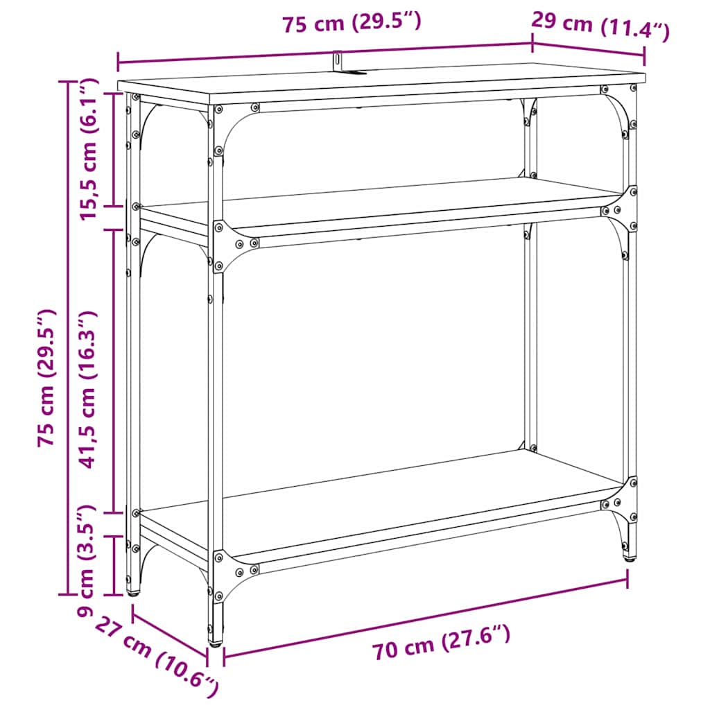 Table console Chêne noir 75 x 29 x 75 cm Bois d'ingénierie - XIOS