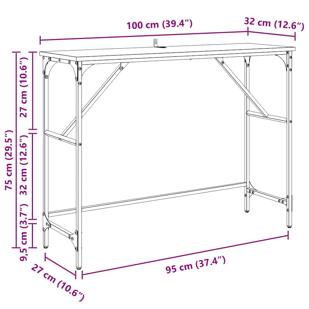 Table console Chêne artisanal 100 x 32 x 75 cm - XIOS