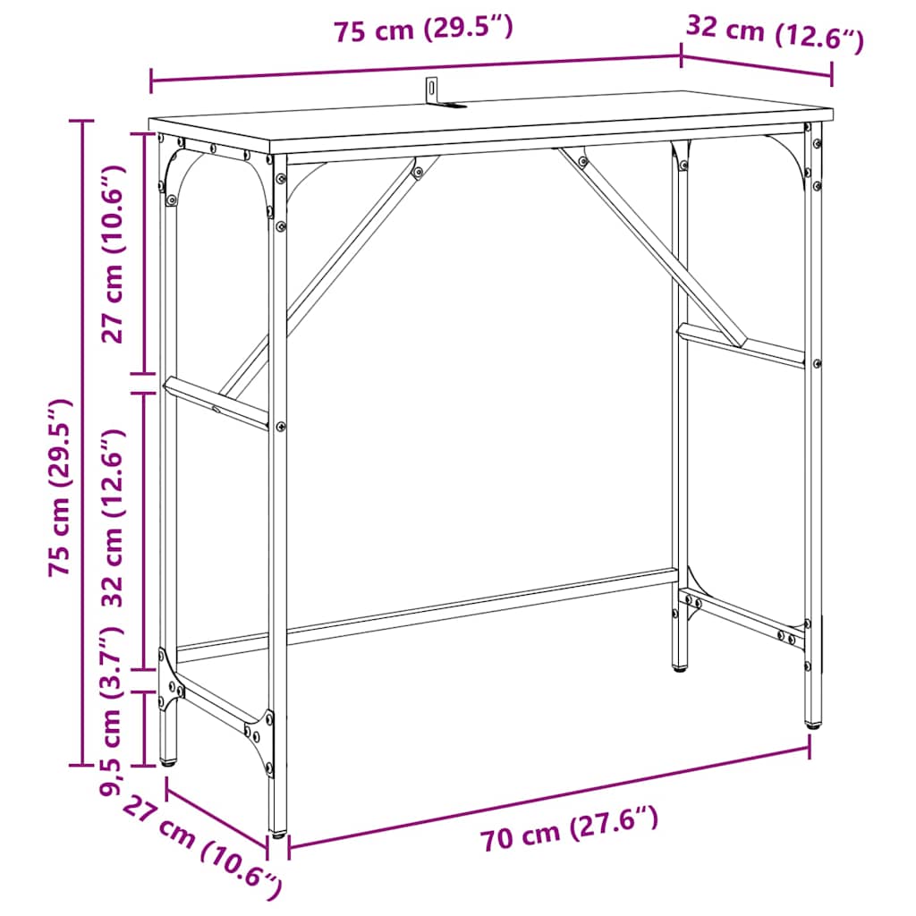 Table console Chêne noir 75 x 32 x 75 cm Bois d'ingénierie - XIOS