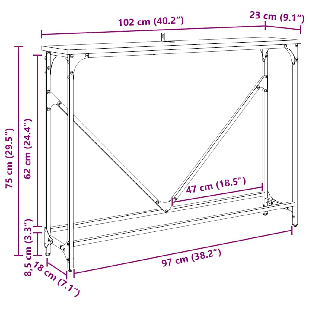 Table console chêne artisanal 102 x 22.5 x 75 cm - XIOS