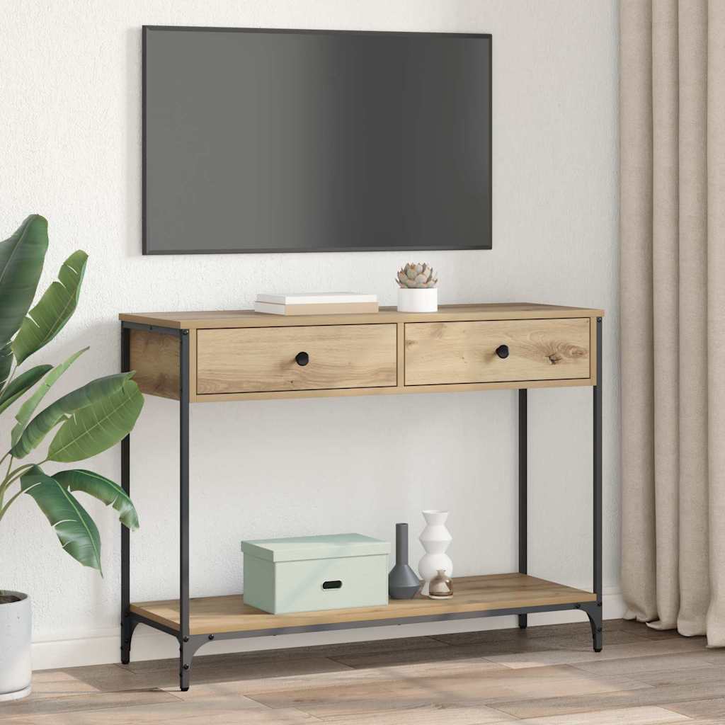 Table console avec tiroir Chêne artisanal 100 x 34,5 x 75 cm - XIOS