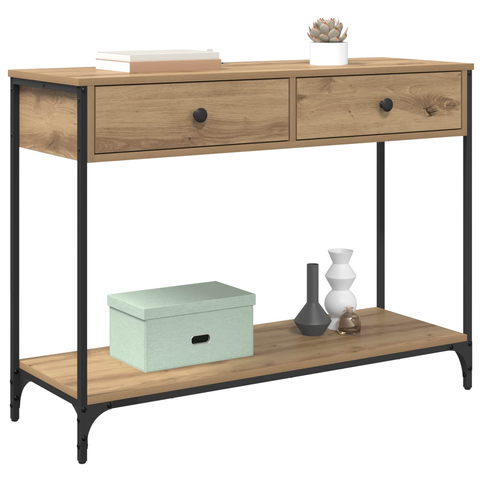 Table console avec tiroir Chêne artisanal 100 x 34,5 x 75 cm - XIOS