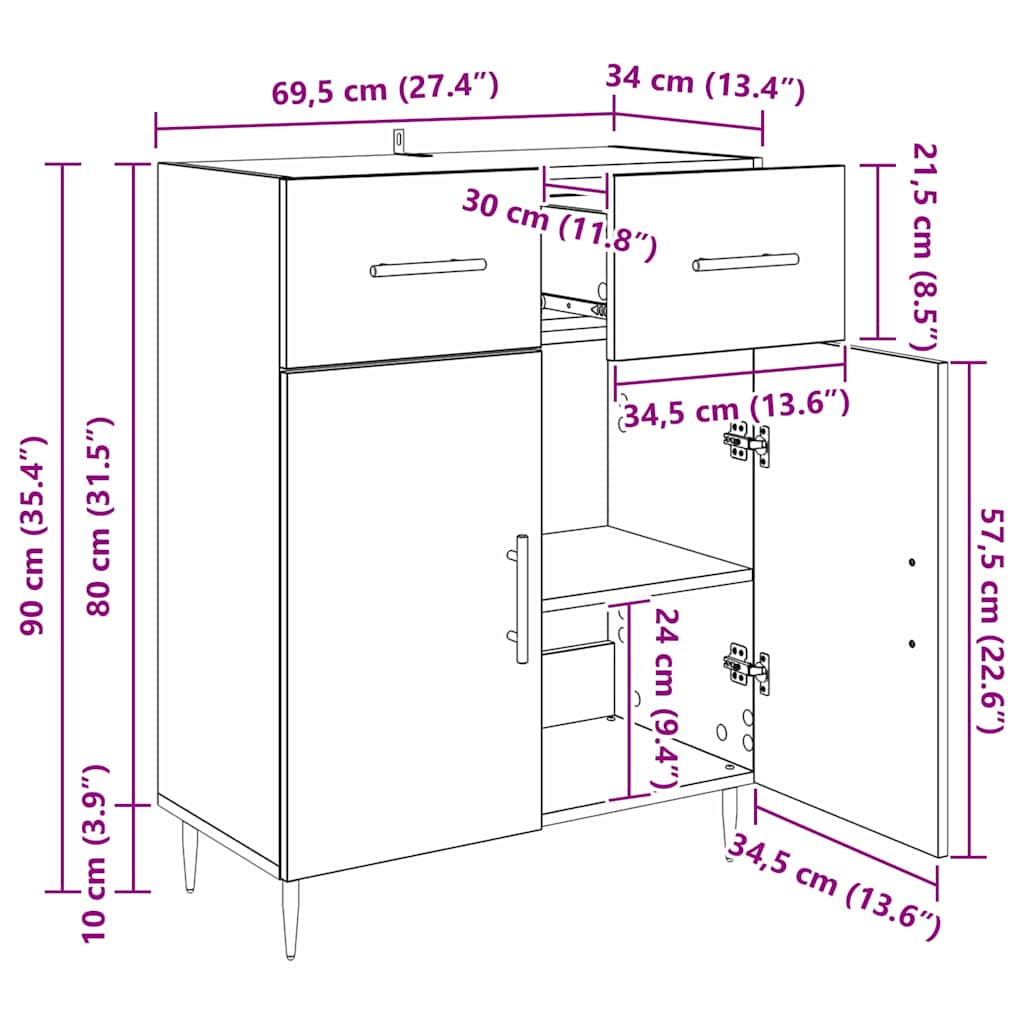 Buffet Chêne noir 69,5 x 34 x 90 cm Bois d'ingénierie - XIOS