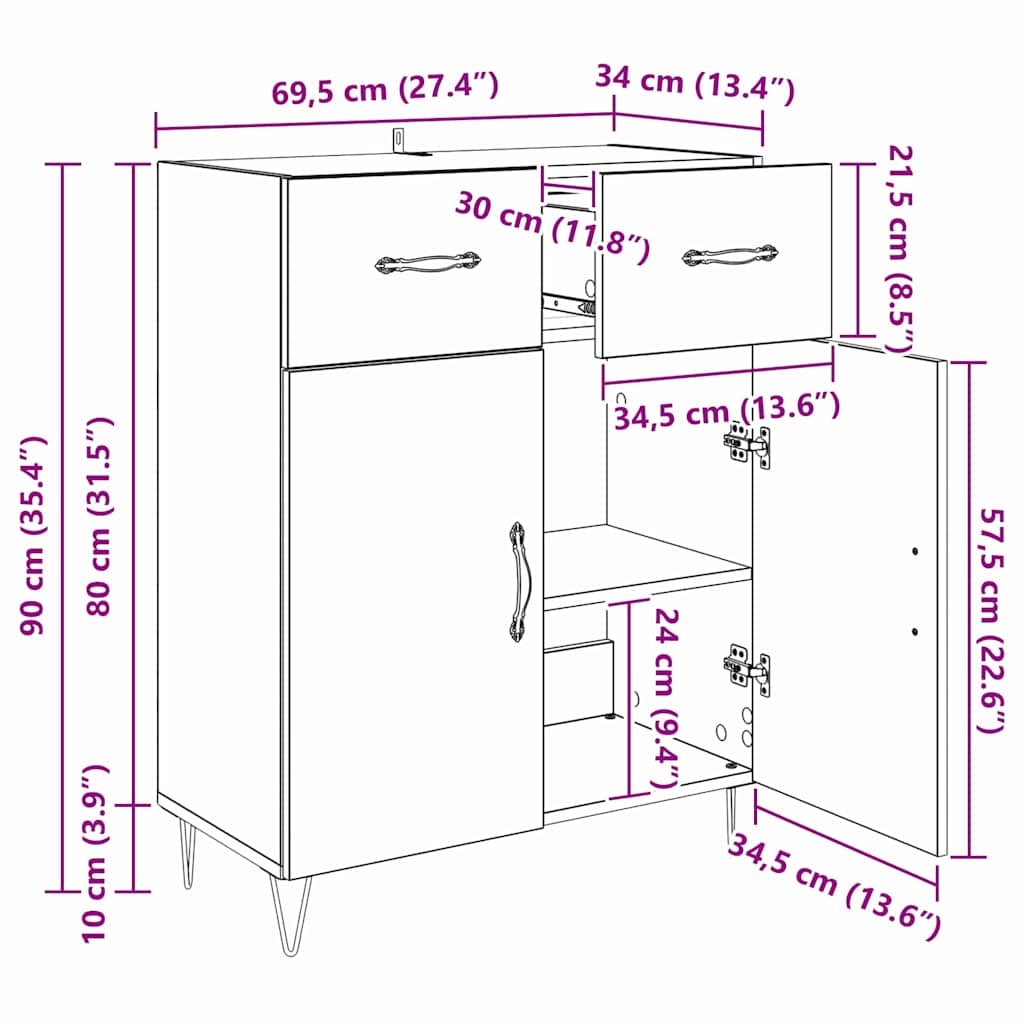 Buffet Chêne artisanal 69,5 x 34 x 90 cm Bois d'ingénierie - XIOS