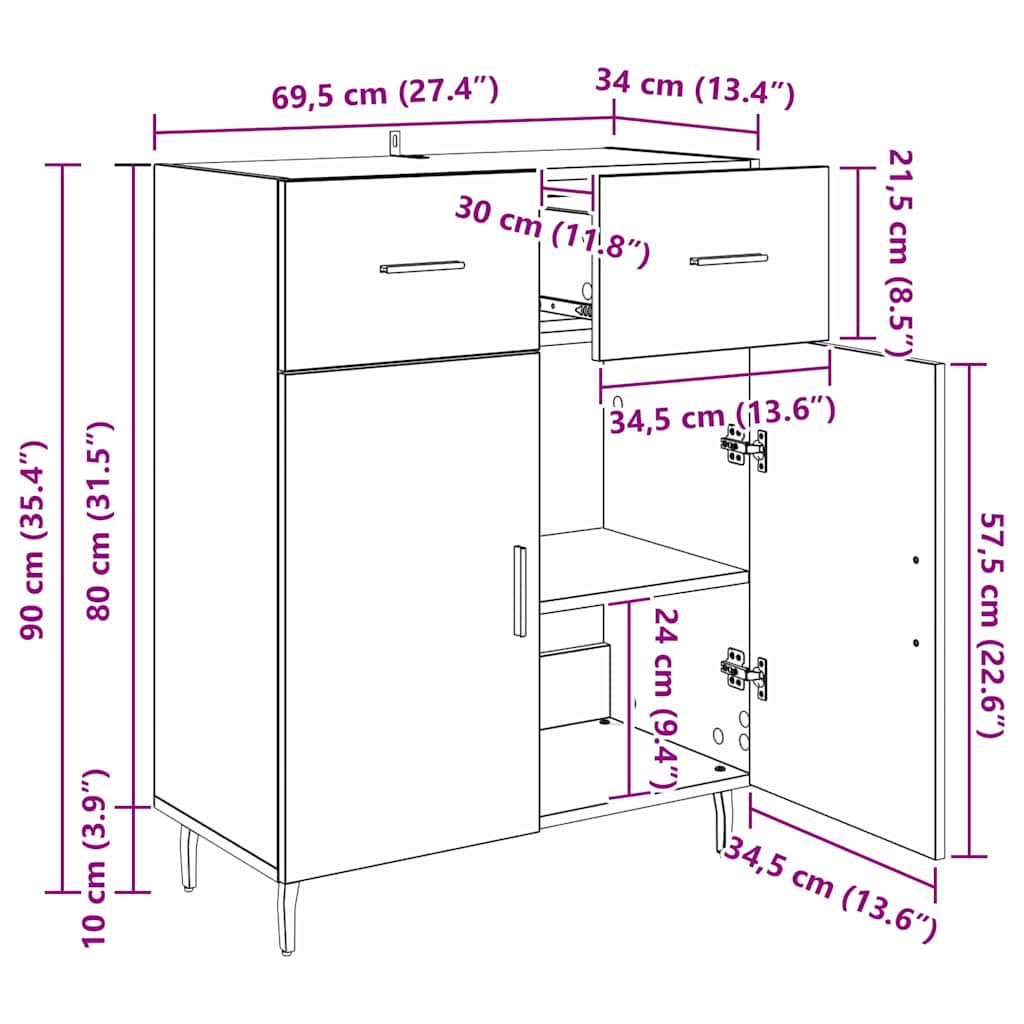 Buffet Chêne noir 69,5 x 34 x 90 cm Bois d'ingénierie - XIOS