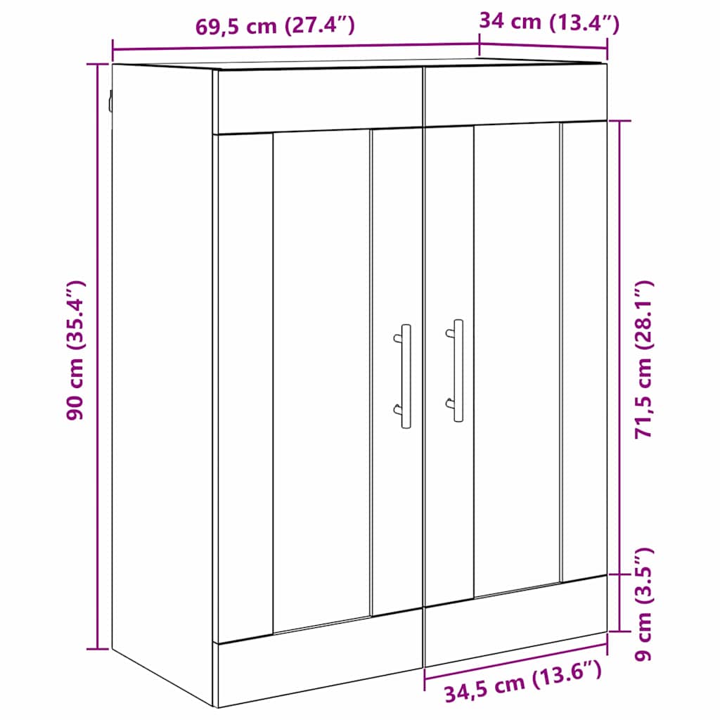 Meuble mural Chêne noir 69,5 x 34 x 90 cm Bois d'ingénierie - XIOS