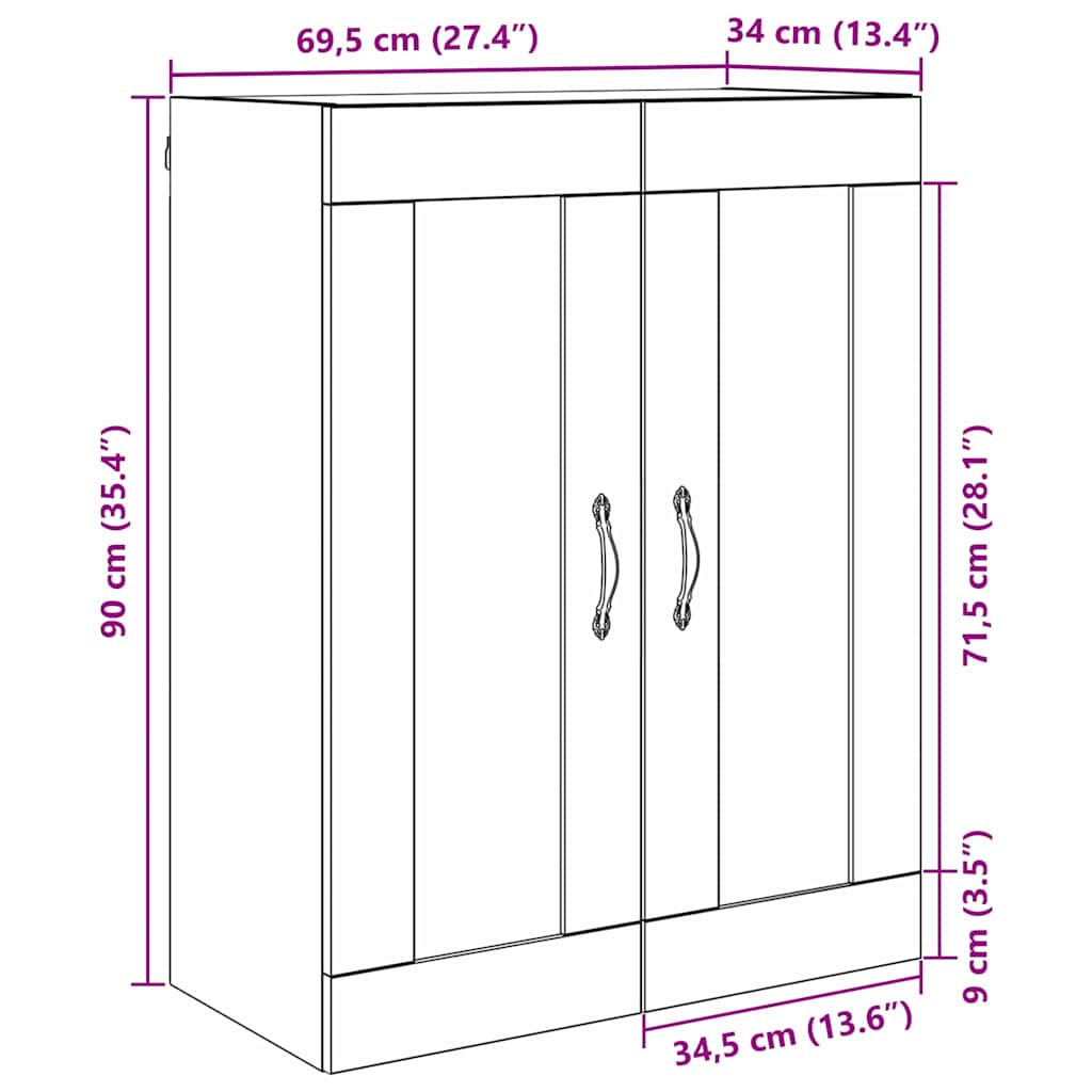 Meuble mural Chêne noir 69,5 x 34 x 90 cm Bois d'ingénierie - XIOS