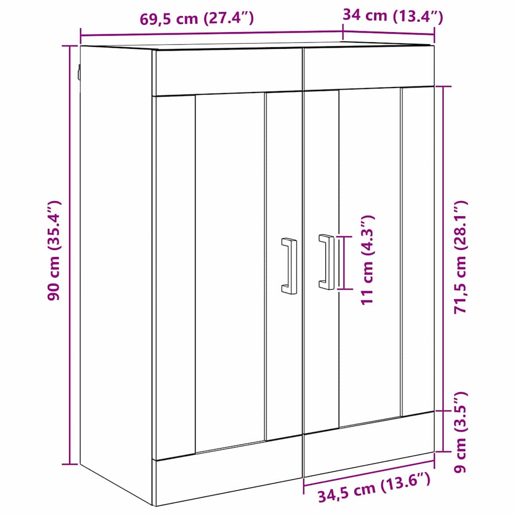 Meuble mural Chêne noir 69,5 x 34 x 90 cm Bois d'ingénierie - XIOS