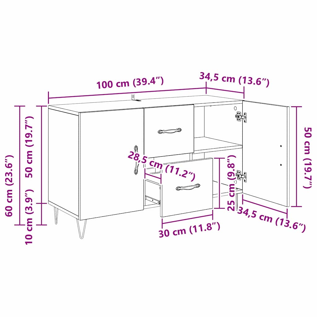 Buffet Bois Ancien 100 x 36 x 60 cm Bois d'ingénierie - XIOS