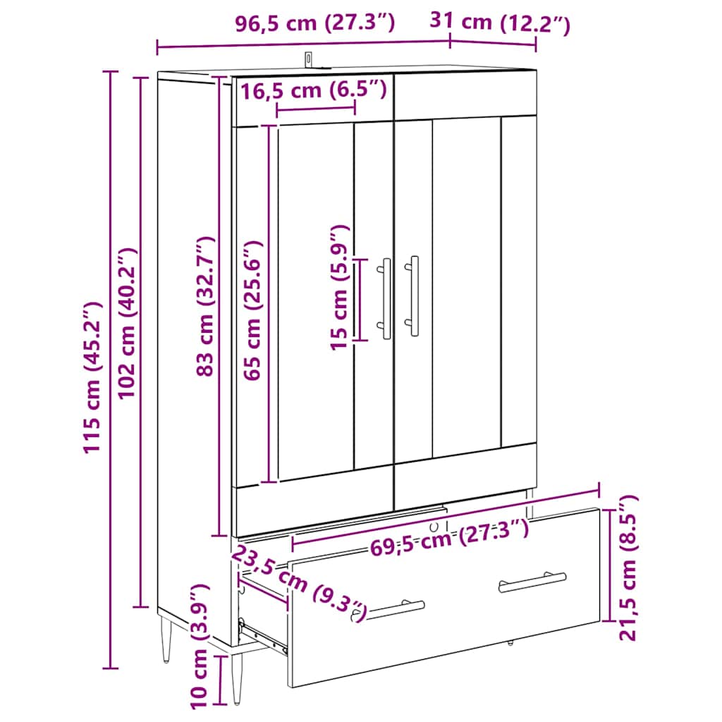 Haut Armoire avec tiroir Bois Ancien 69,5 x 31 x 115 cm - XIOS