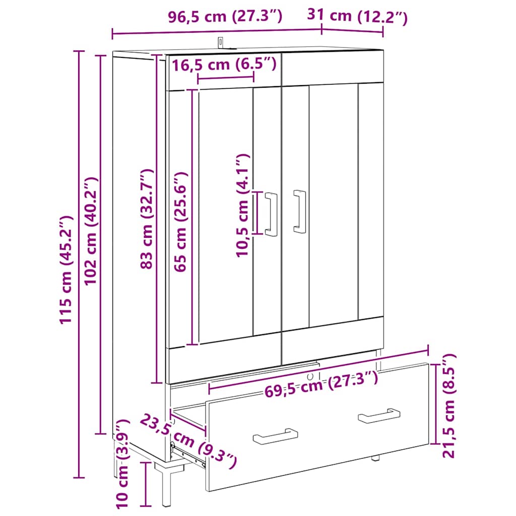 Haut Armoire avec tiroir Chêne artisanal 69,5 x 31 x 115 cm - XIOS
