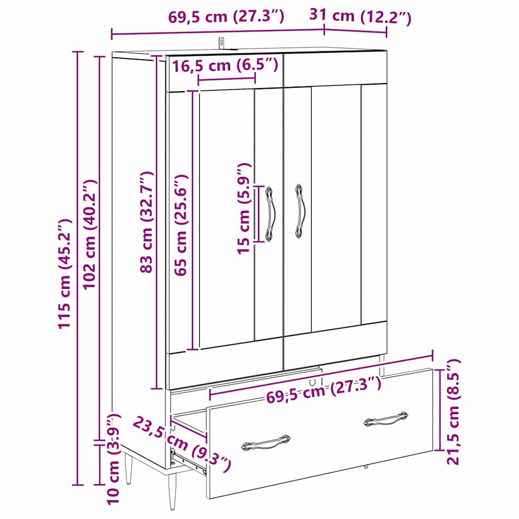 Haut Armoire Chêne noir 69,5 x 31 x 115 cm Bois d'ingénierie - XIOS