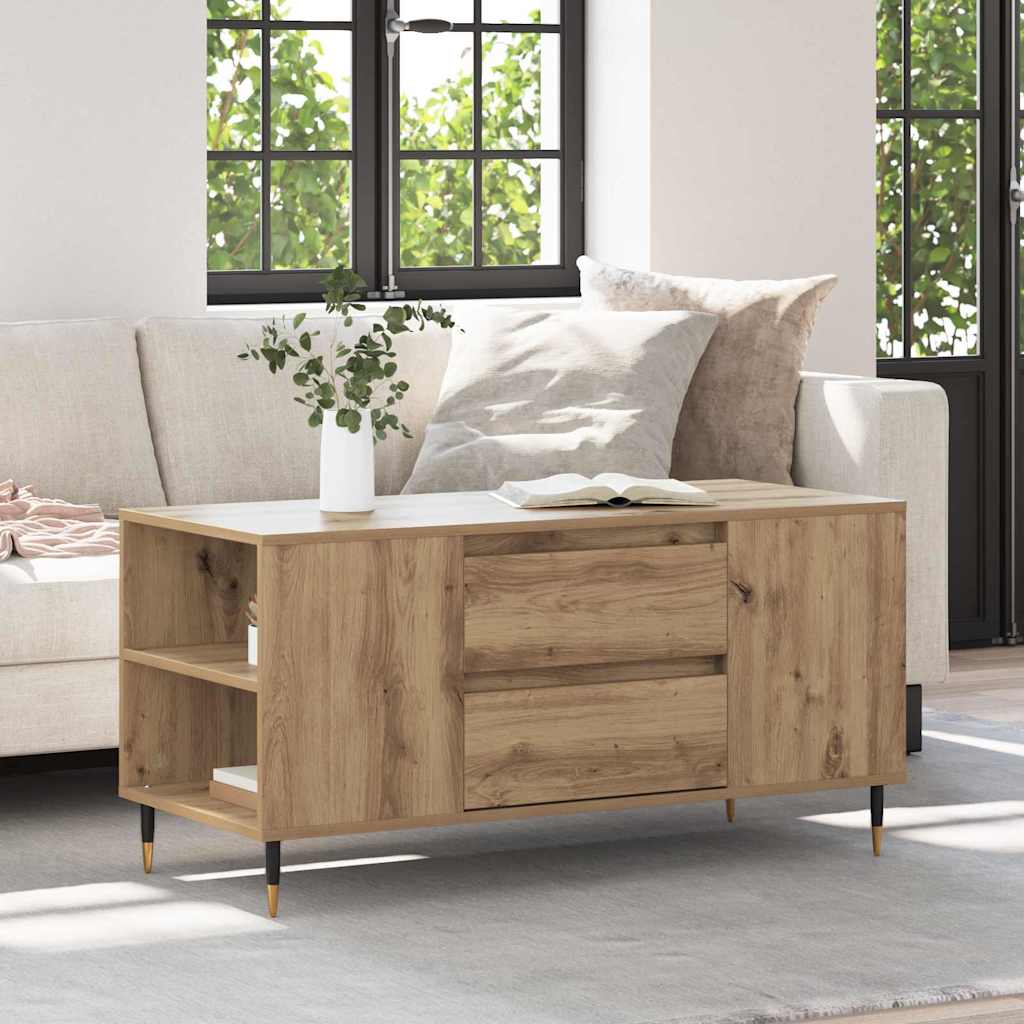 Table basse avec tiroir Chêne artisanal 102 x 44,5 x 50 cm - XIOS