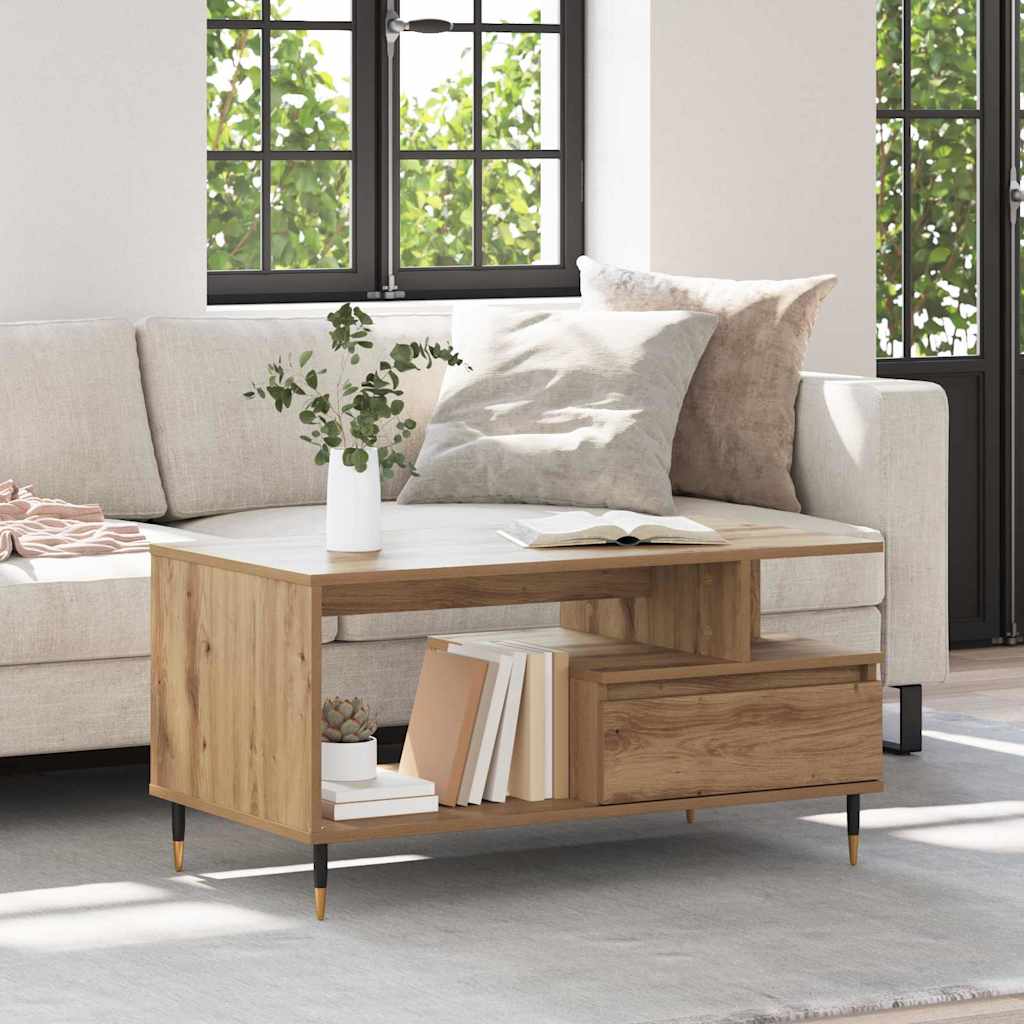 Table basse Chêne artisanal 90 x 49 x 45 cm Bois d'ingénierie - XIOS