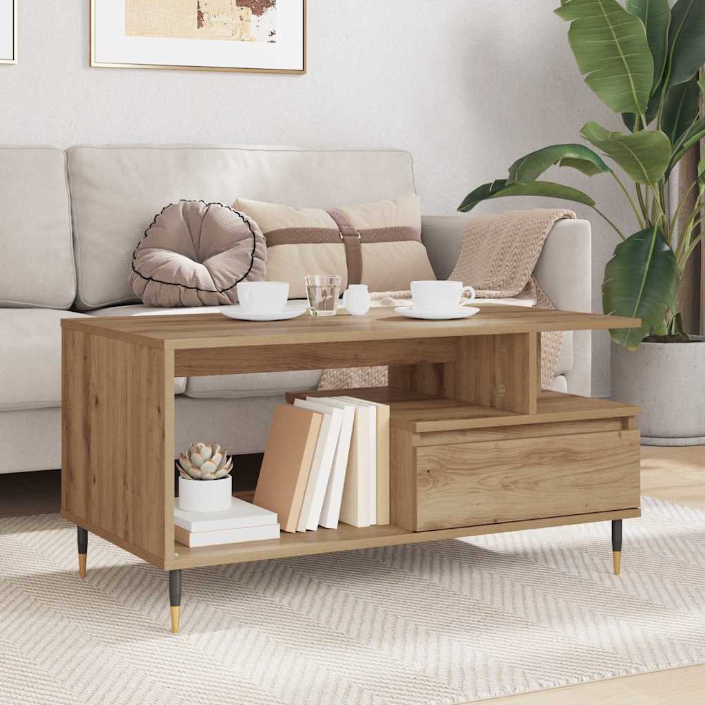 Table basse Chêne artisanal 90 x 49 x 45 cm Bois d'ingénierie - XIOS