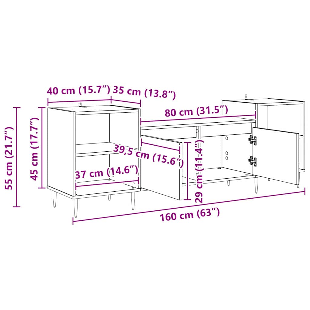 Meuble TV Chêne artisanal 160 x 35 x 55 cm Bois d'ingénierie - XIOS