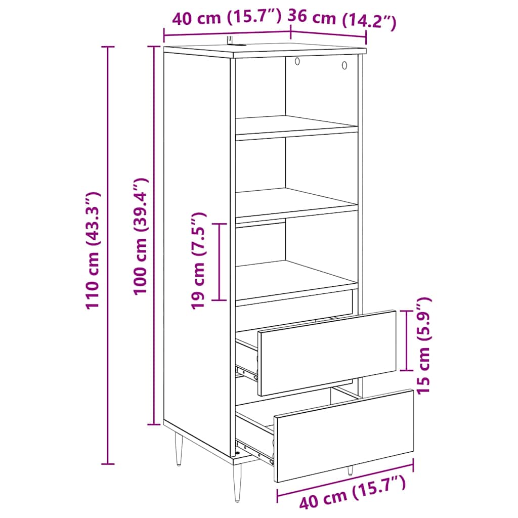 Haut Armoire Chêne artisanal 40 x 36 x 110 cm Bois d'ingénierie - XIOS