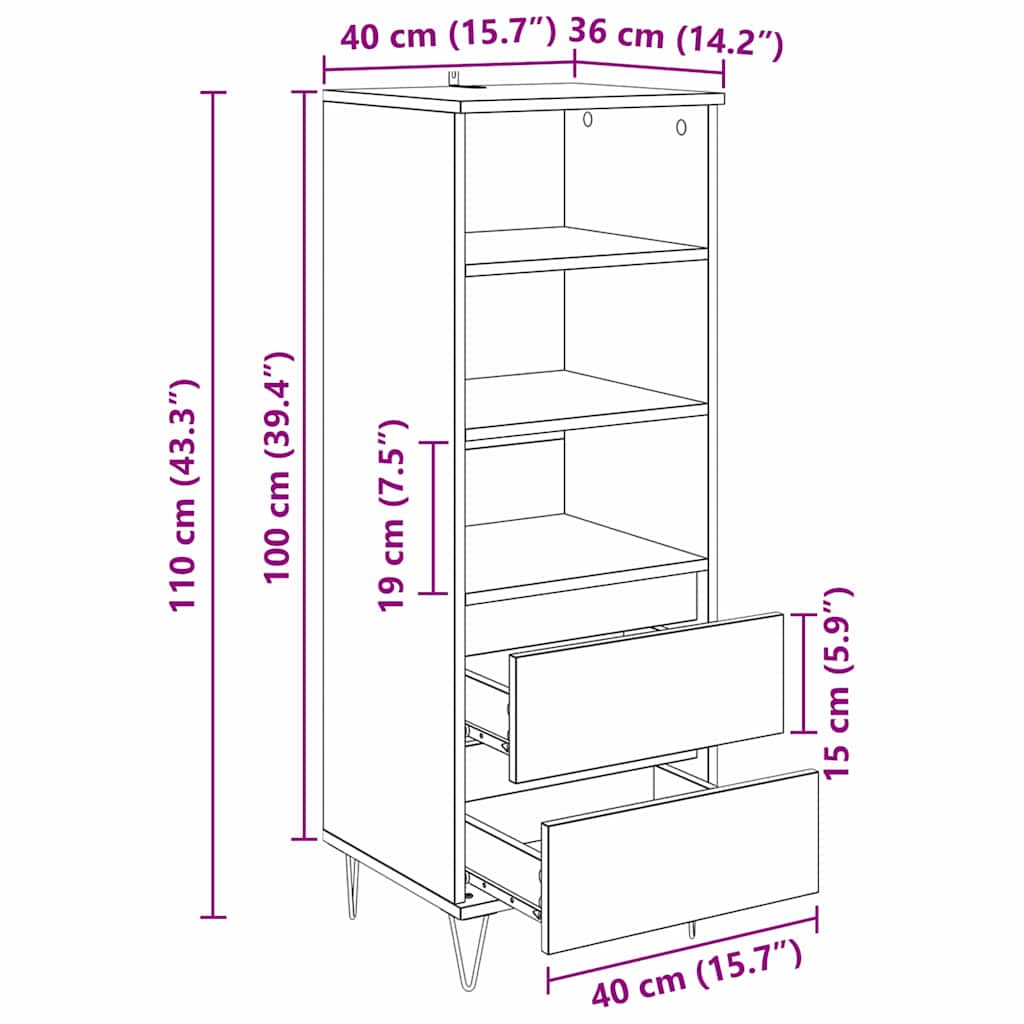Haut Armoire Chêne artisanal 40 x 36 x 110 cm Bois d'ingénierie - XIOS