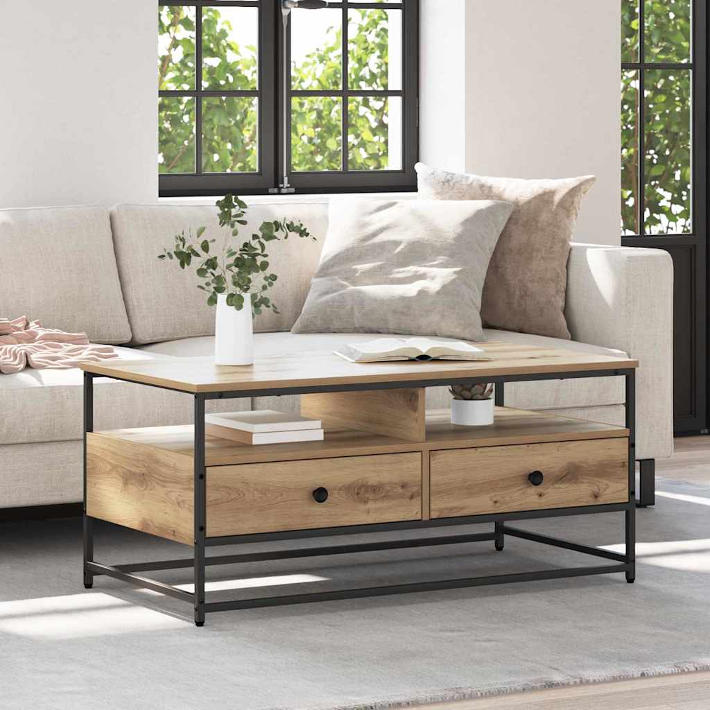 Table basse Chêne artisanal 100 x 51 x 45 cm Bois d'ingénierie - XIOS
